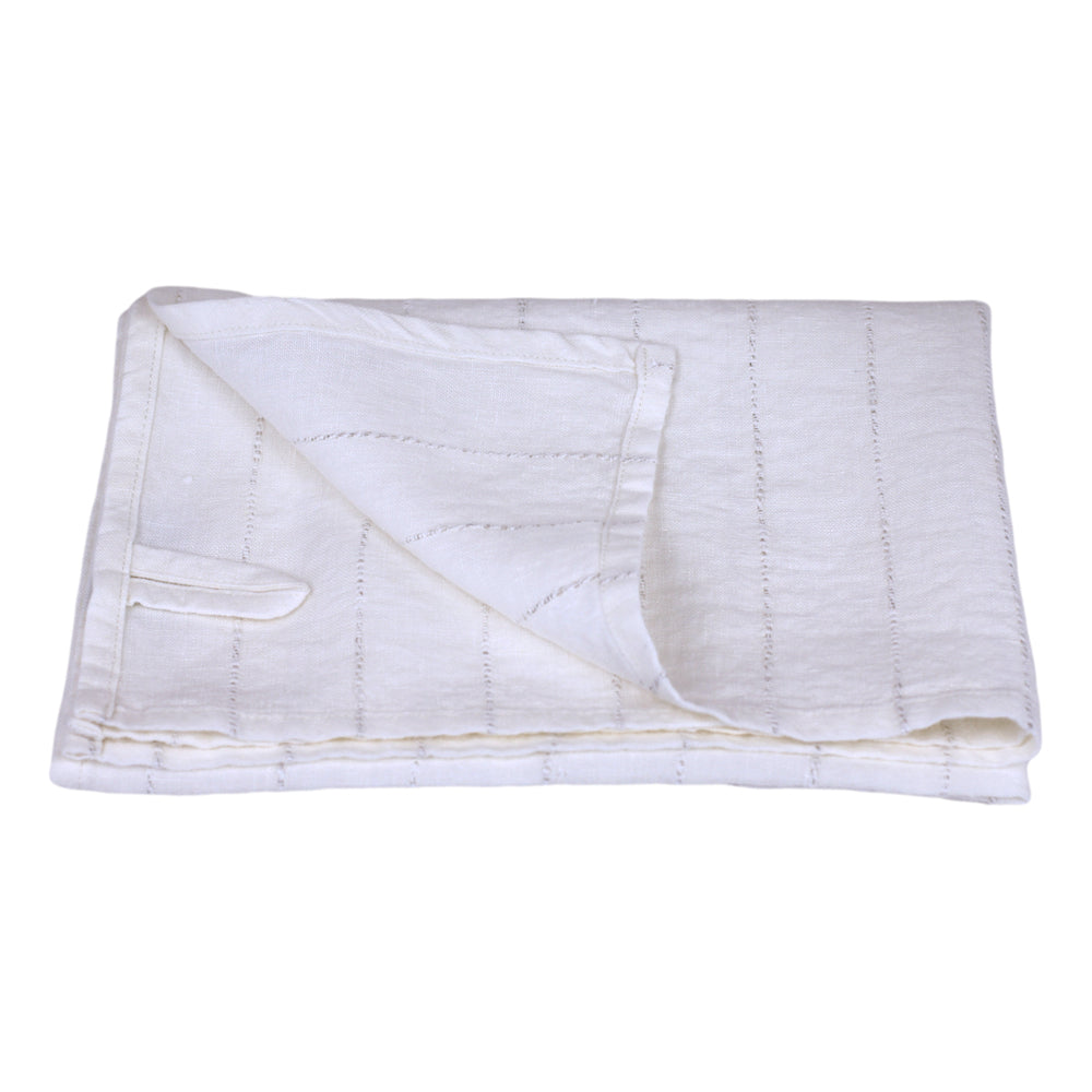 Linen Hand Towel - Stonewashed - White with Twisted Natural Yarn Stripes - Medium Thick Linen