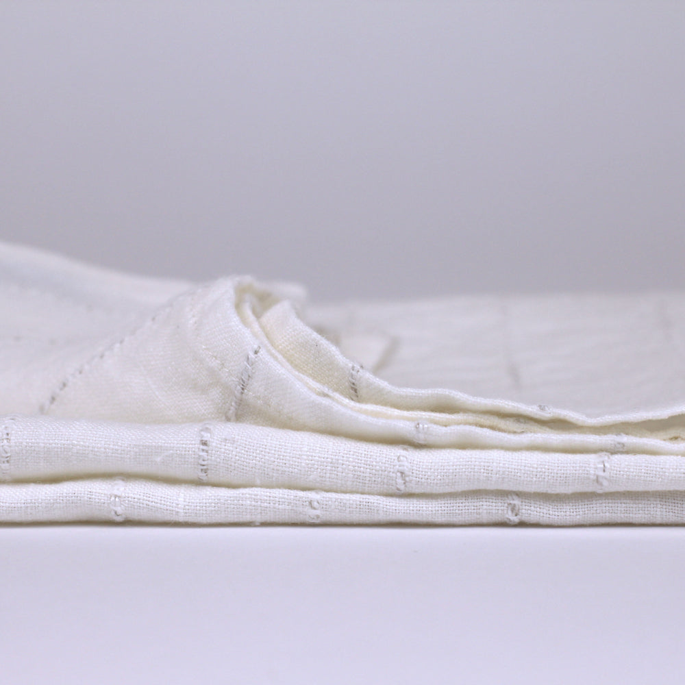 Linen Hand Towel - Stonewashed - White with Twisted Natural Yarn Stripes - Medium Thick Linen