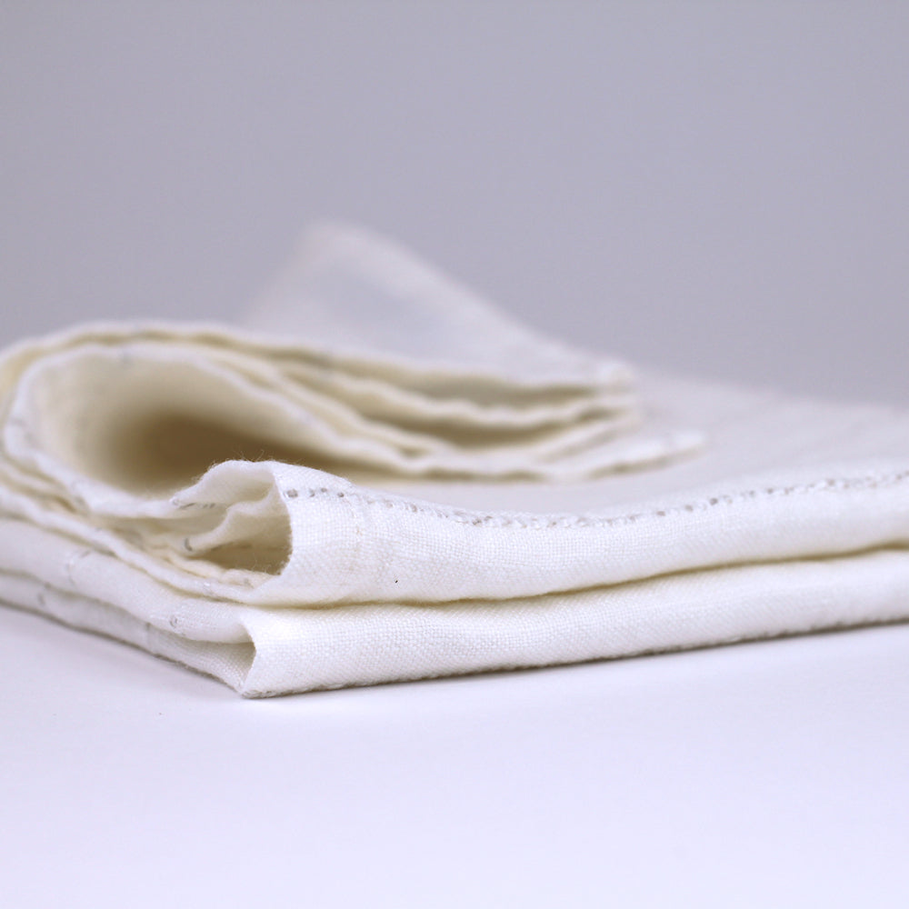Linen Hand Towel - Stonewashed - White with Twisted Natural Yarn Stripes - Medium Thick Linen