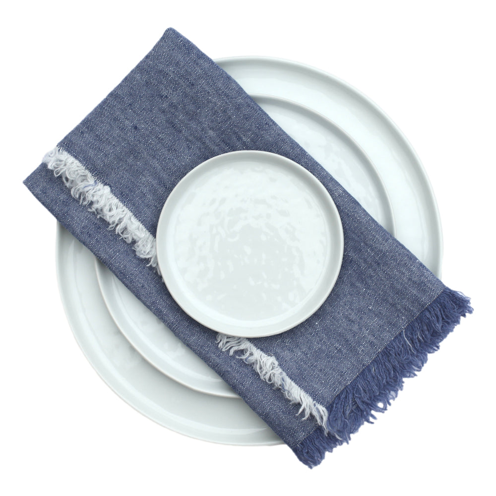 Linen Napkin - Stonewashed - Blue with Frayed Edges - Luxury Thick Linen