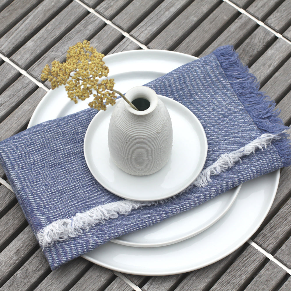 Linen Napkin - Stonewashed - Blue with Frayed Edges - Luxury Thick Linen