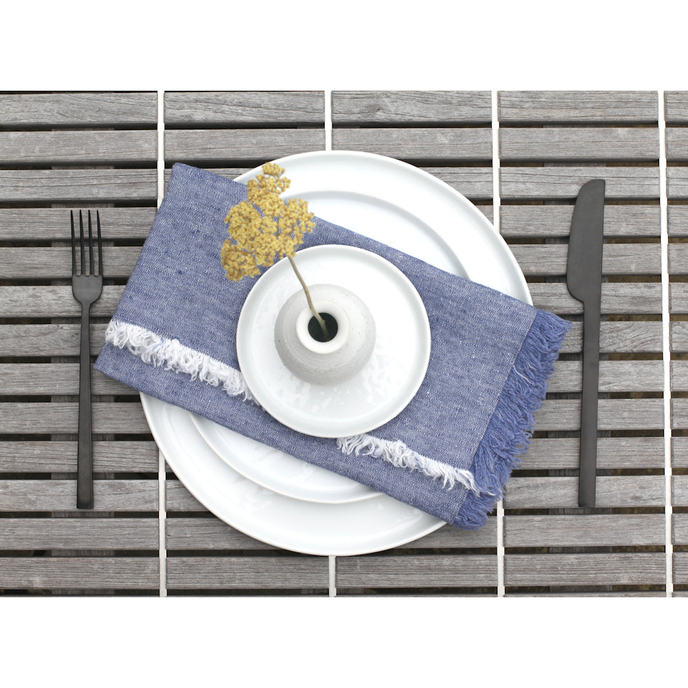 Linen Napkin - Stonewashed - Blue with Frayed Edges - Luxury Thick Linen