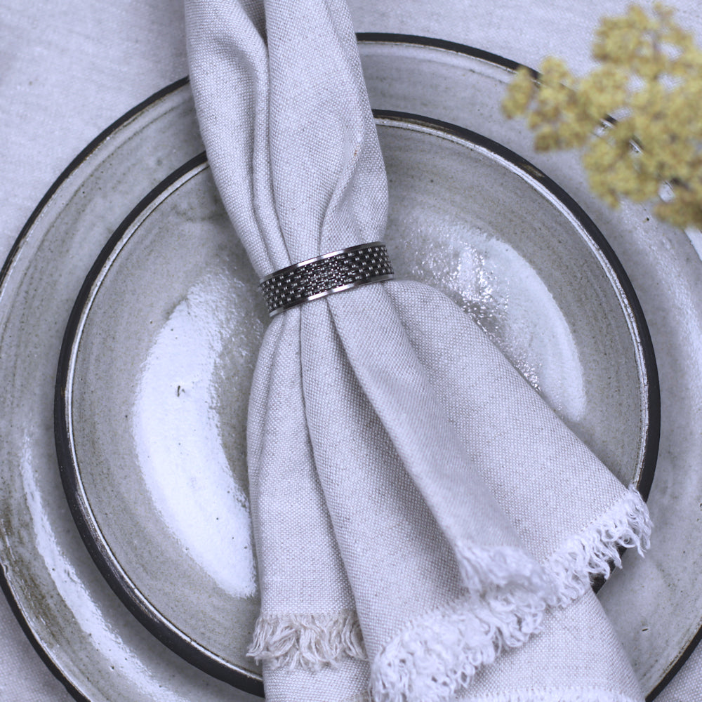 Linen Napkin - Stonewashed - Light Natural with Frayed Edges - Luxury Thick Linen