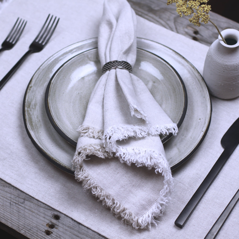Linen Napkin - Stonewashed - Light Natural with Frayed Edges - Luxury Thick Linen