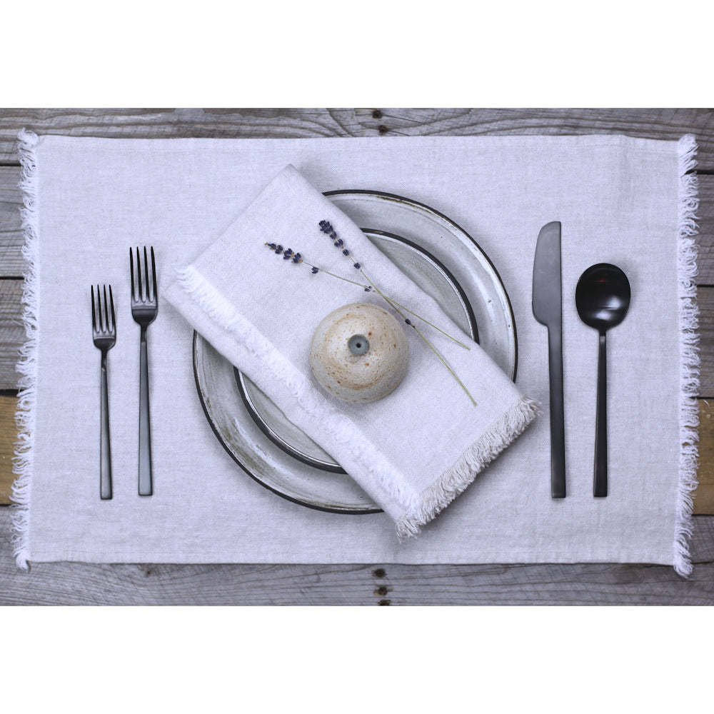 Linen Napkin - Stonewashed - Light Natural with Frayed Edges - Luxury Thick Linen
