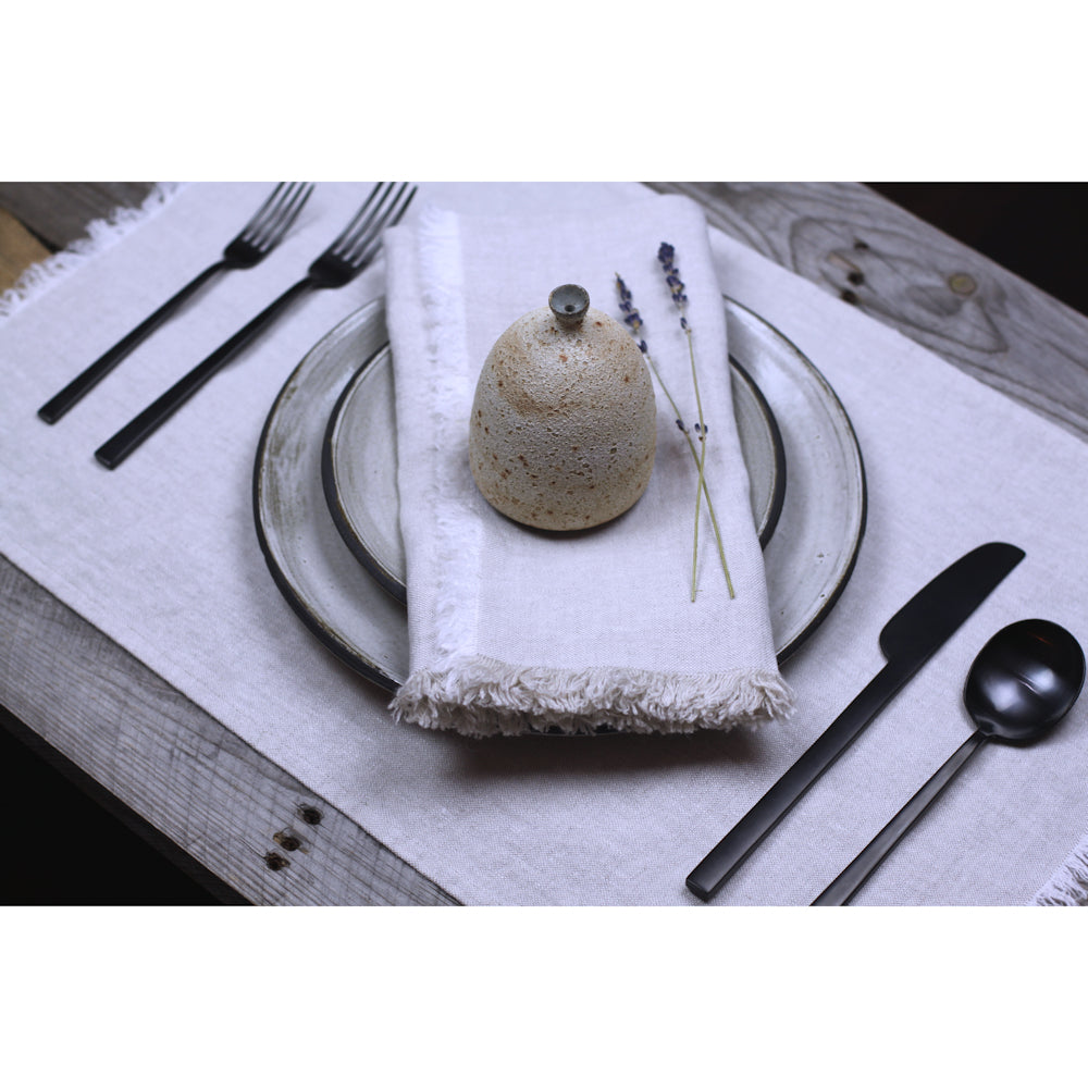 Linen Napkin - Stonewashed - Light Natural with Frayed Edges - Luxury Thick Linen