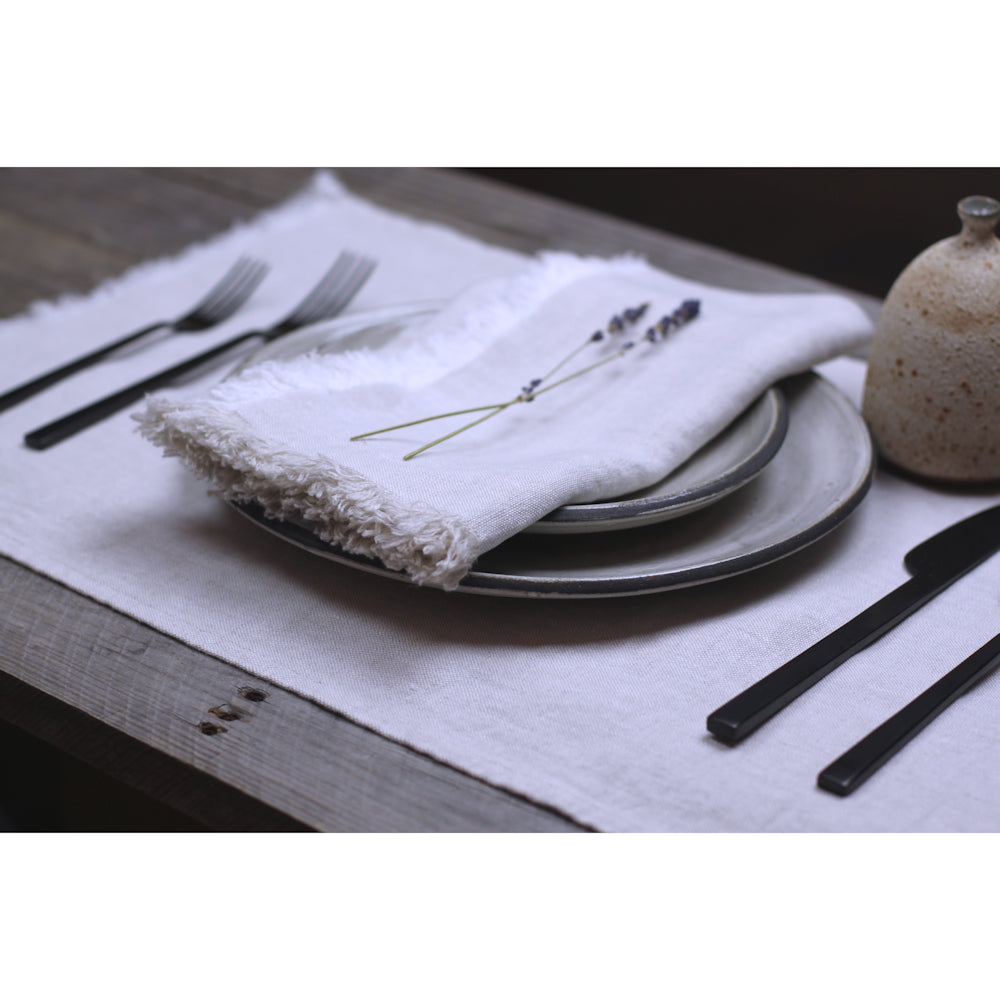 Linen Napkin - Stonewashed - Light Natural with Frayed Edges - Luxury Thick Linen