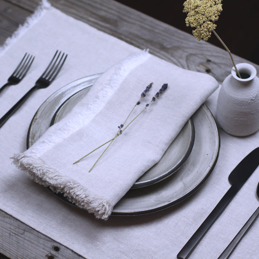 Linen Napkin - Stonewashed - Light Natural with Frayed Edges - Luxury Thick Linen