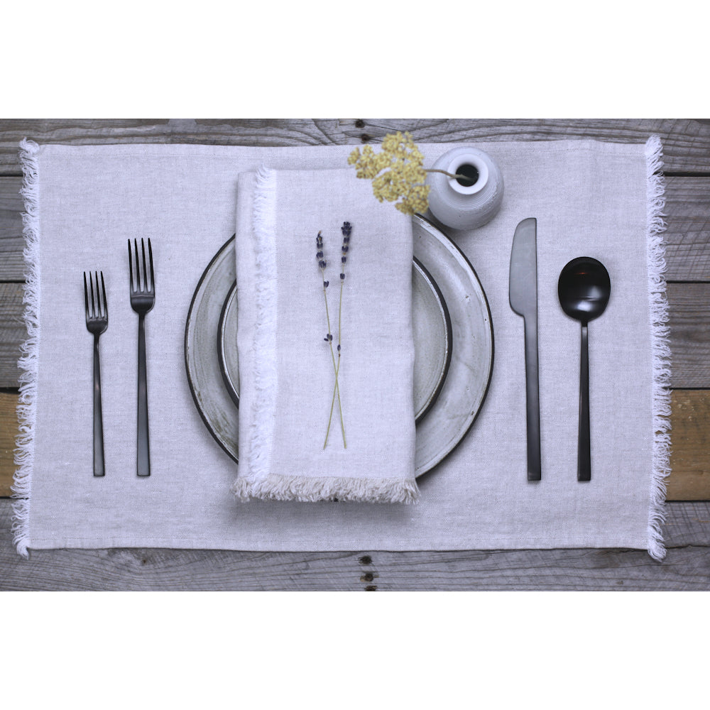 Linen Napkin - Stonewashed - Light Natural with Frayed Edges - Luxury Thick Linen
