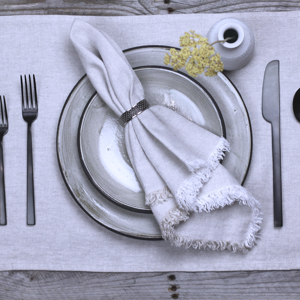 Linen Napkin - Stonewashed - Light Natural with Frayed Edges - Luxury Thick Linen