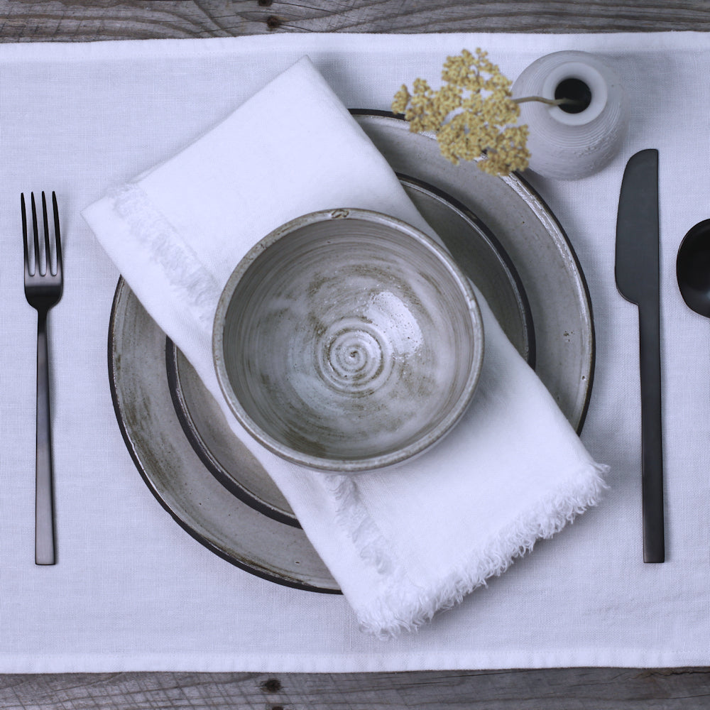 Linen Napkin - Stonewashed - White with Frayed Edges - Luxury Thick Linen