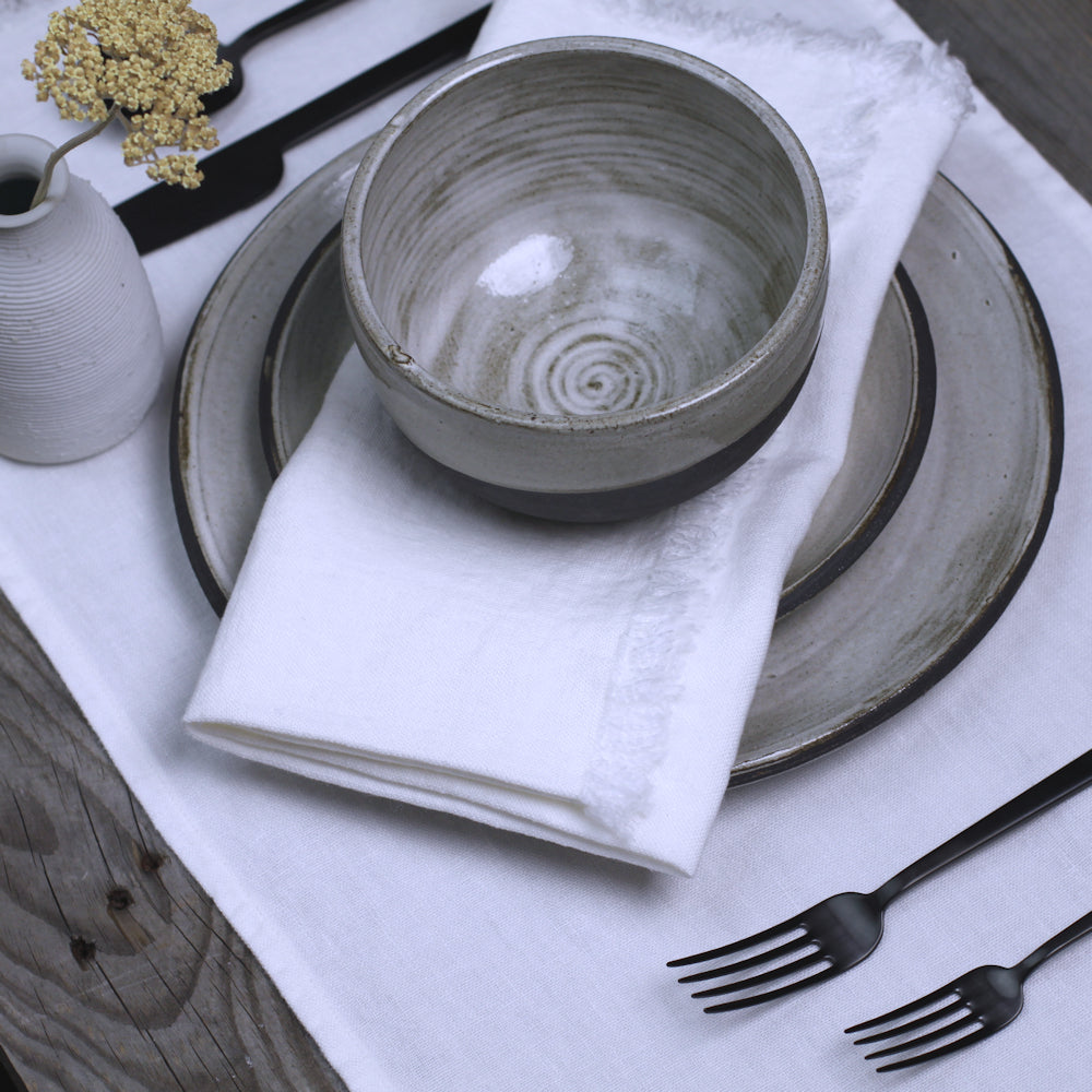 Linen Napkin - Stonewashed - White with Frayed Edges - Luxury Thick Linen