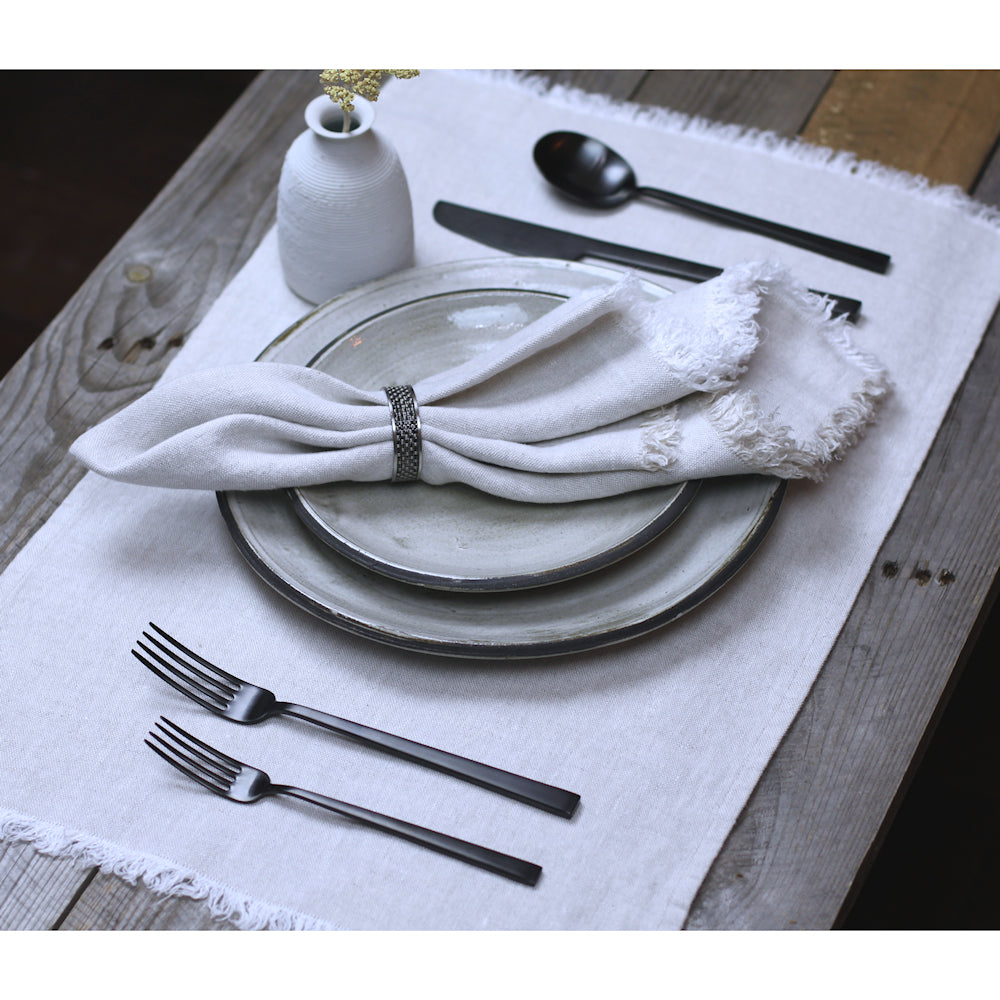 Linen Placemat - Stonewashed - Light Natural with Frayed Edges - Luxury Thick Linen
