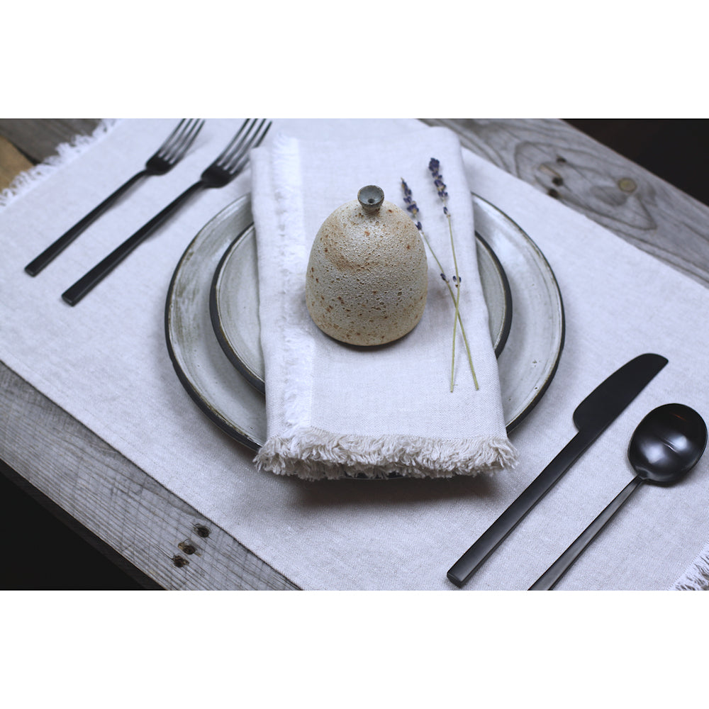 Linen Placemat - Stonewashed - Light Natural with Frayed Edges - Luxury Thick Linen
