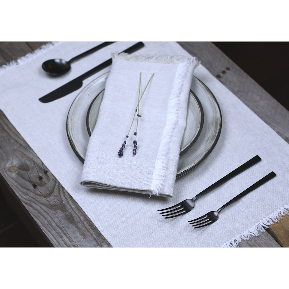 Linen Placemat - Stonewashed - Light Natural with Frayed Edges - Luxury Thick Linen