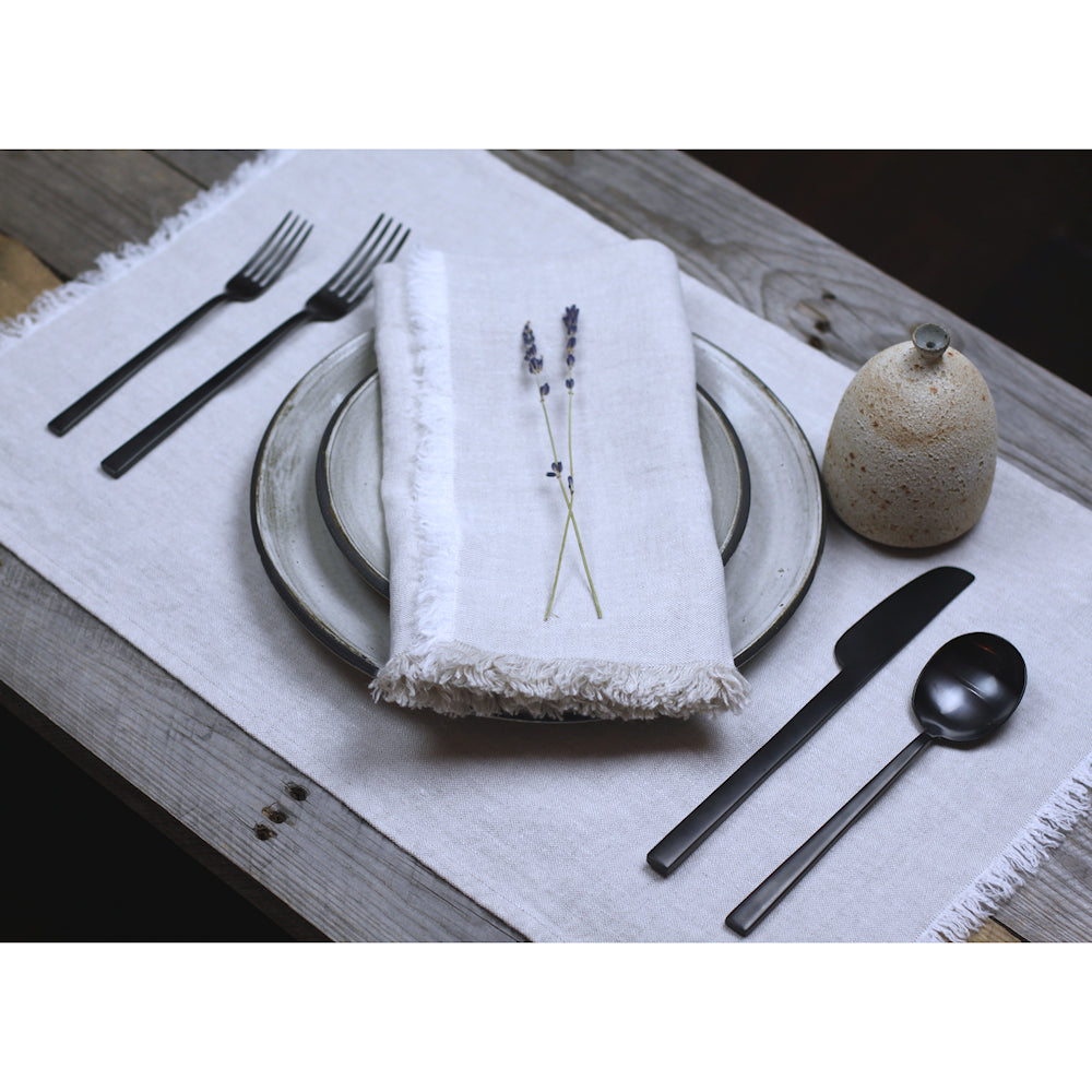 Linen Placemat - Stonewashed - Light Natural with Frayed Edges - Luxury Thick Linen