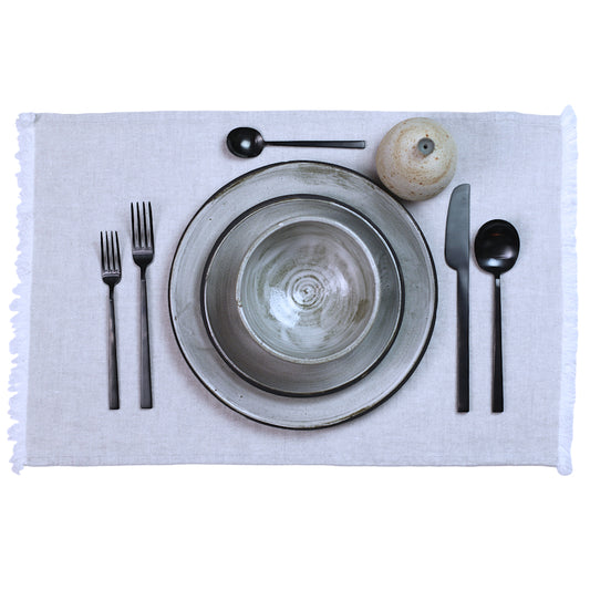 Linen Placemat - Stonewashed - Light Natural with Frayed Edges - Luxury Thick Linen