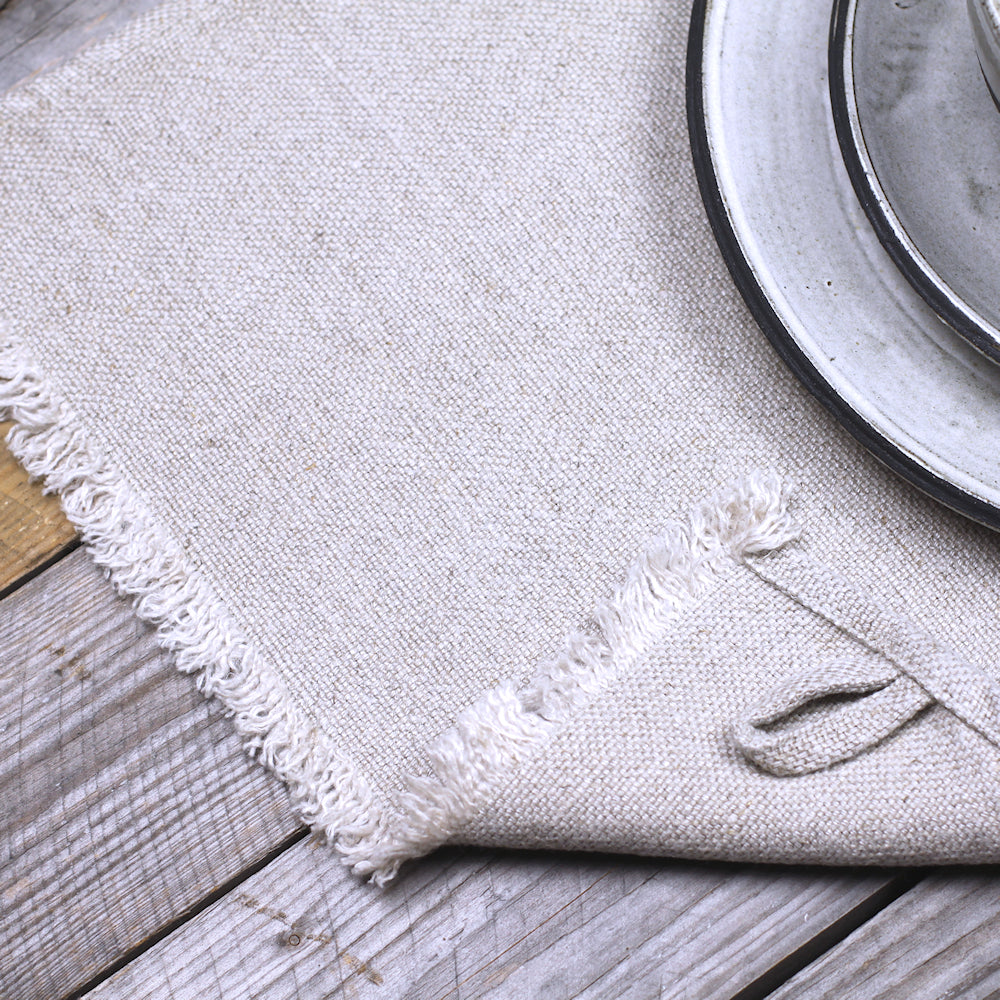 Linen Placemat - Stonewashed - Natural with Frayed Edges - Heavy Linen