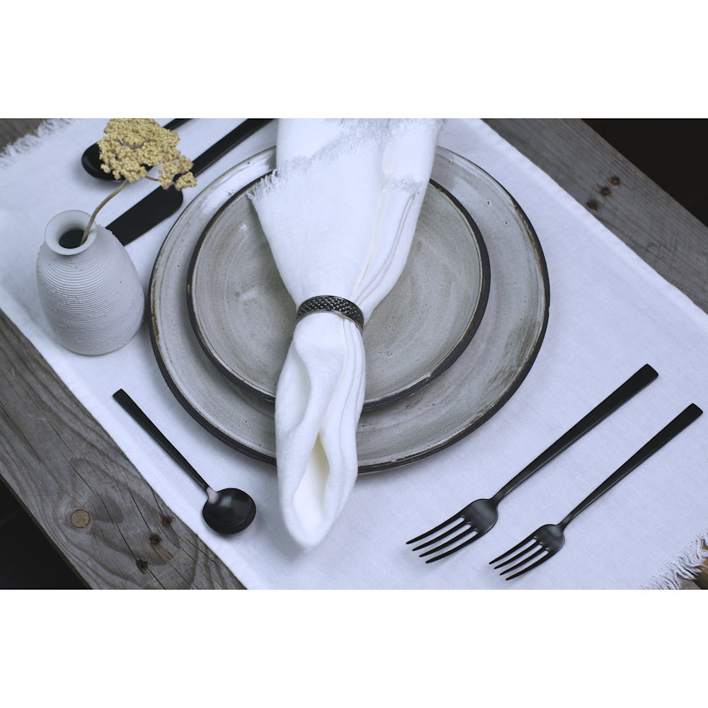 Linen Placemat - Stonewashed - White with Frayed Edges - Luxury Thick Linen