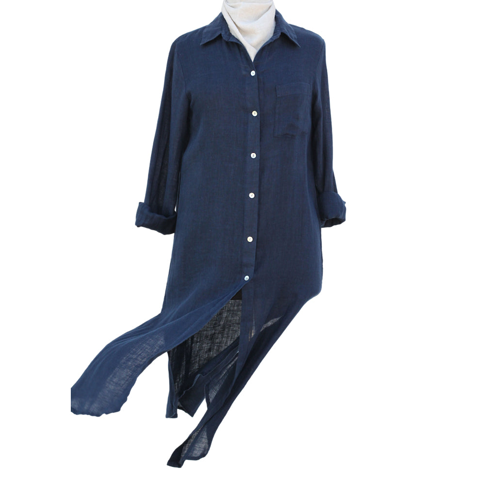 Linen Duster - White or Navy Blue - Stonewashed - Luxury Gauze Linen