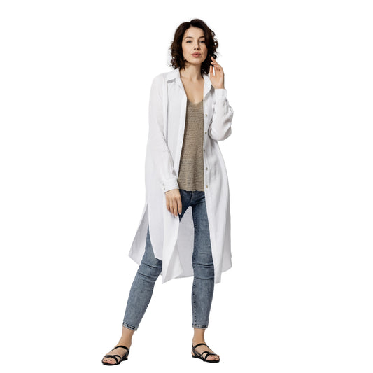 Linen Duster - White - Stonewashed - Luxury Thin Linen