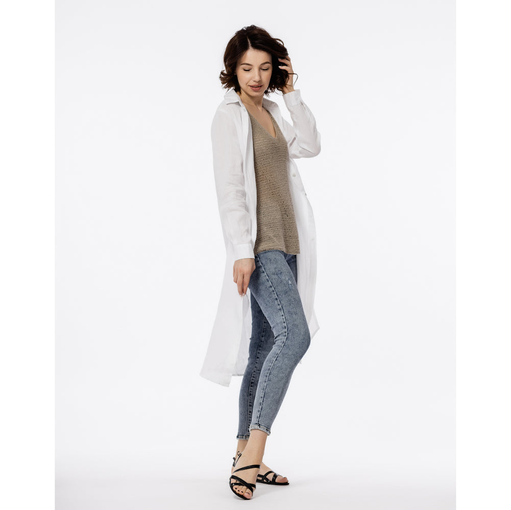 Linen Duster - White - Stonewashed - Luxury Thin Linen