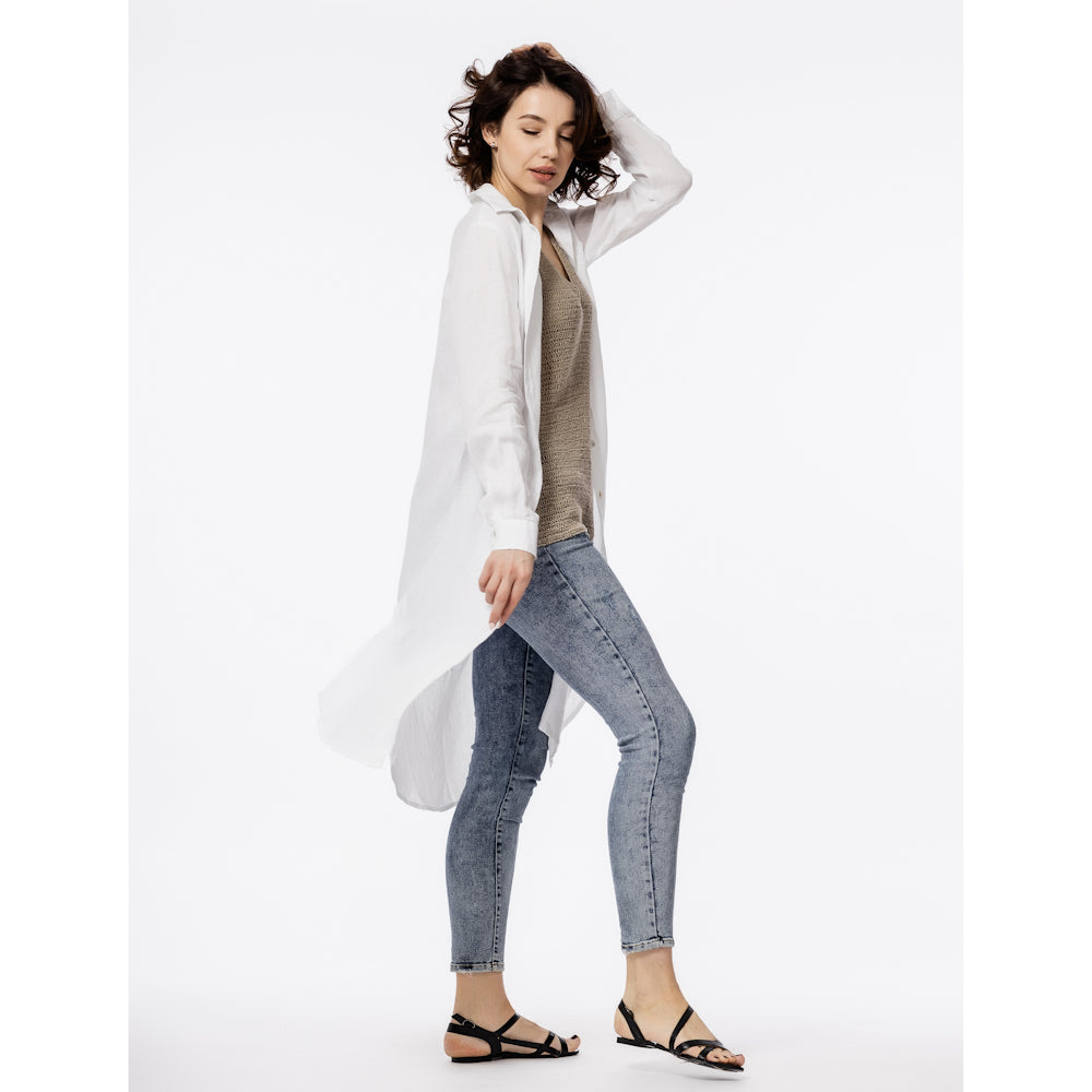 Linen Duster - White - Stonewashed - Luxury Thin Linen