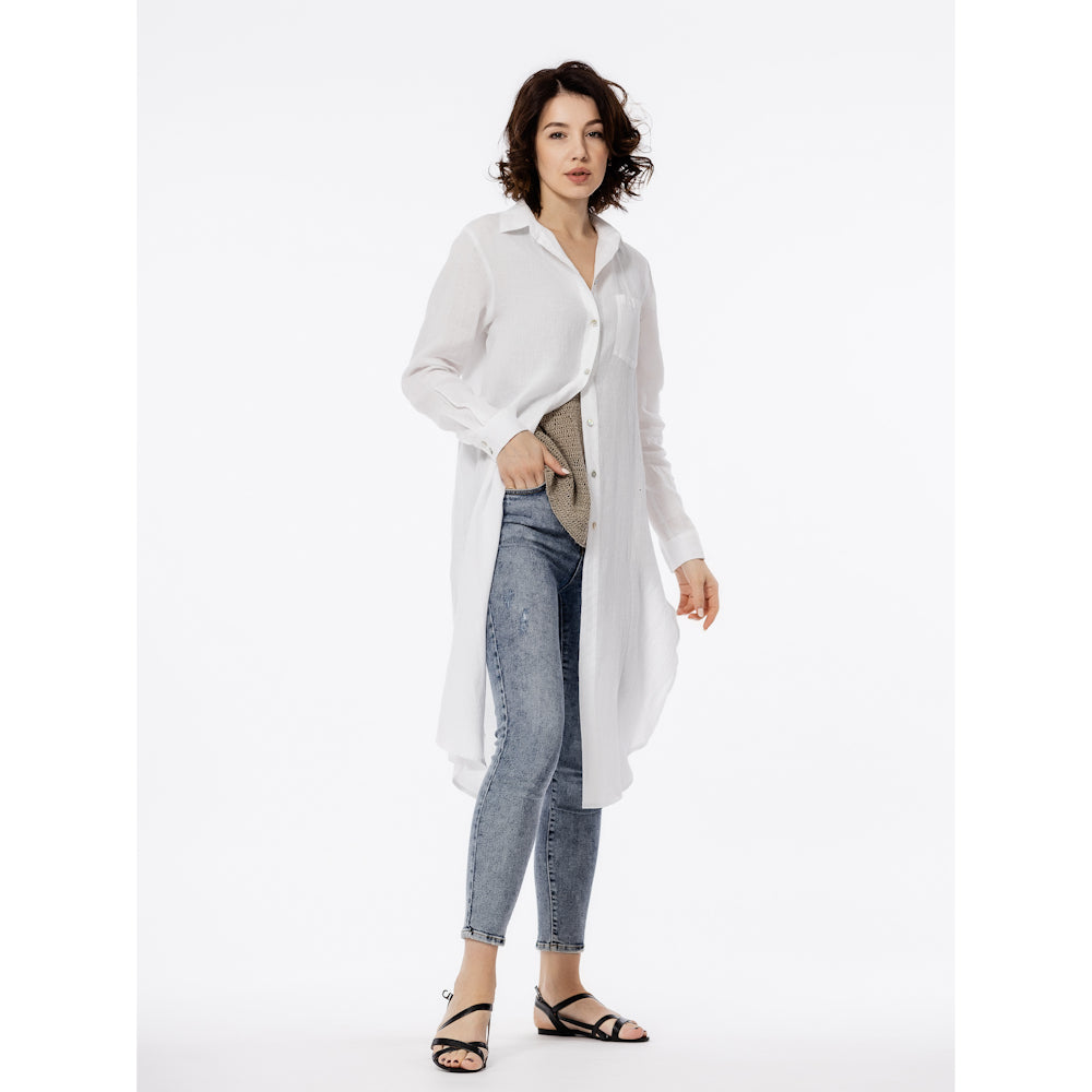 Linen Duster - White - Stonewashed - Luxury Thin Linen