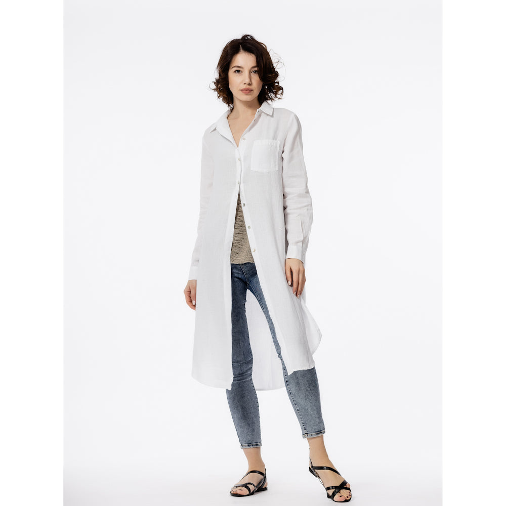 Linen Duster - White - Stonewashed - Luxury Thin Linen