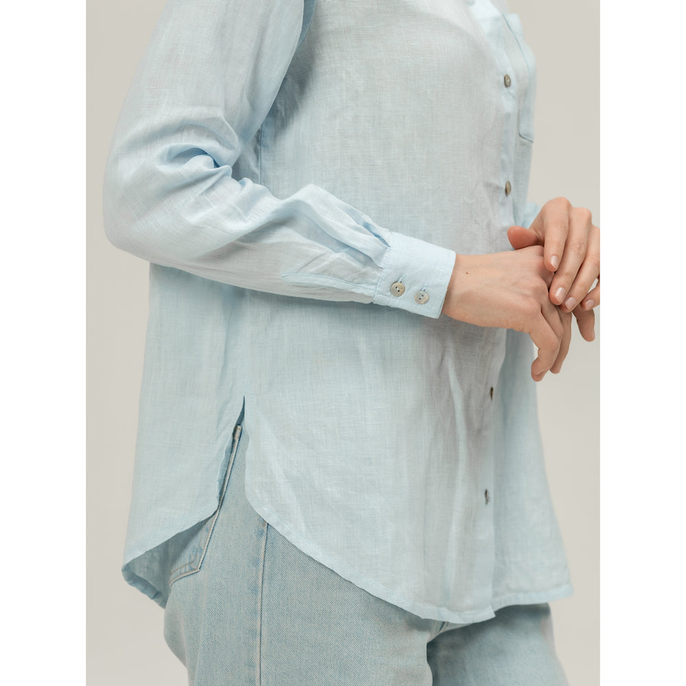 Linen Shirt - Sky Blue - Stonewashed - Luxury Thin Linen