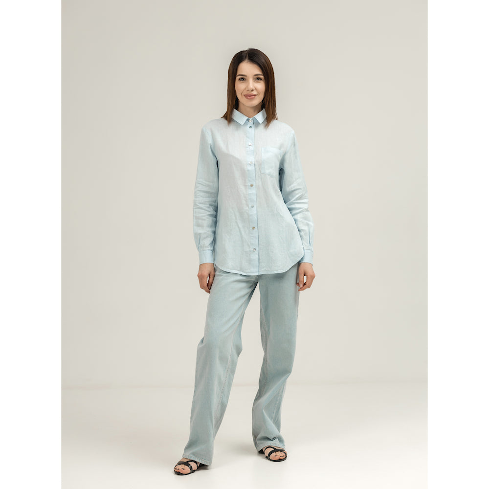 Linen Shirt - Sky Blue - Stonewashed - Luxury Thin Linen