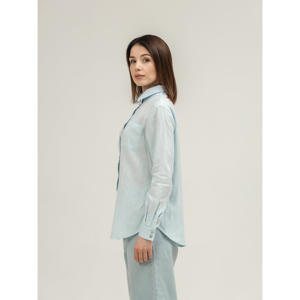 Linen Shirt - Sky Blue - Stonewashed - Luxury Thin Linen