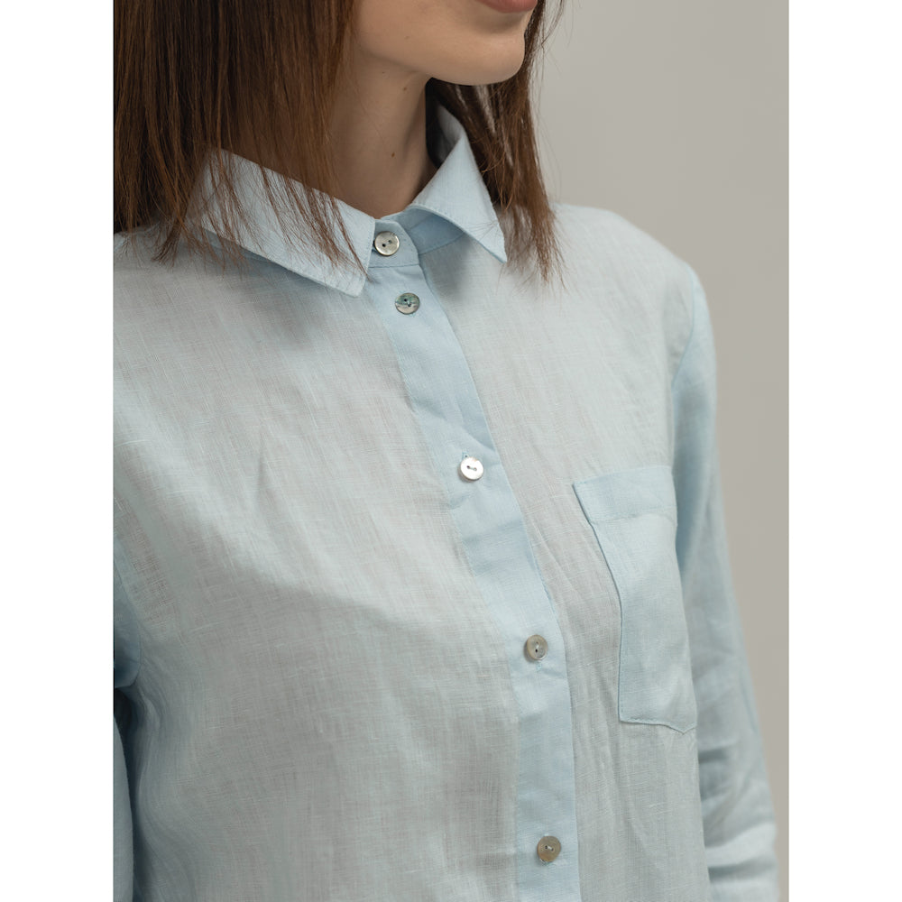Linen Shirt - Sky Blue - Stonewashed - Luxury Thin Linen