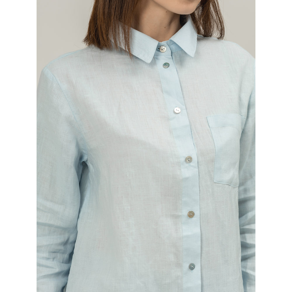 Linen Shirt - Sky Blue - Stonewashed - Luxury Thin Linen