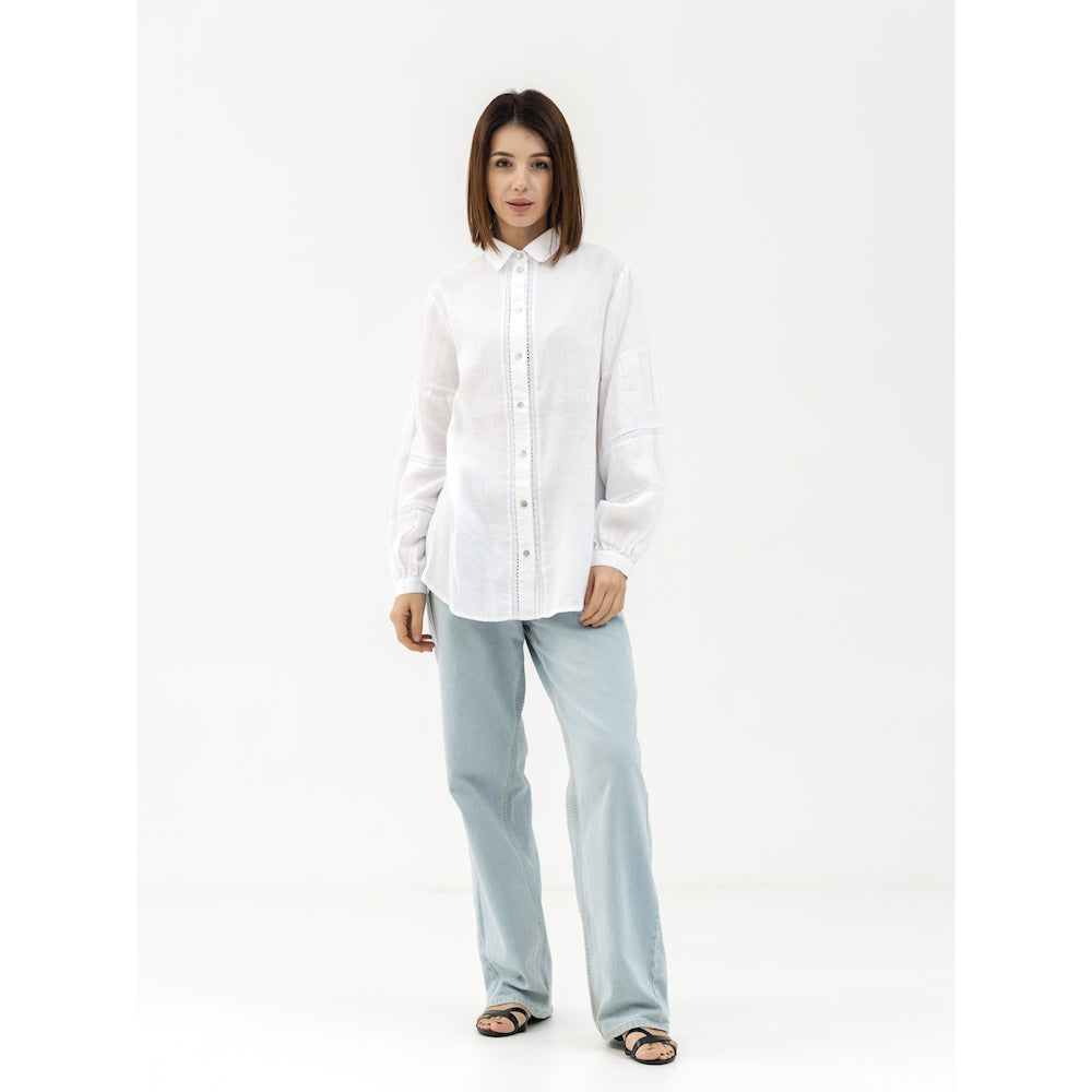 Linen Shirt - White with Lace - Stonewashed - Luxury Thin Linen