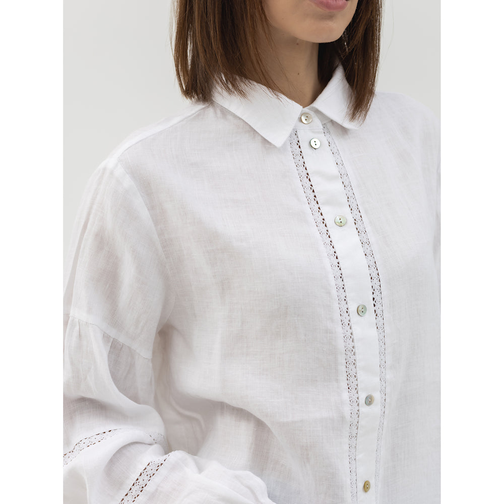 Linen Shirt - White with Lace - Stonewashed - Luxury Thin Linen