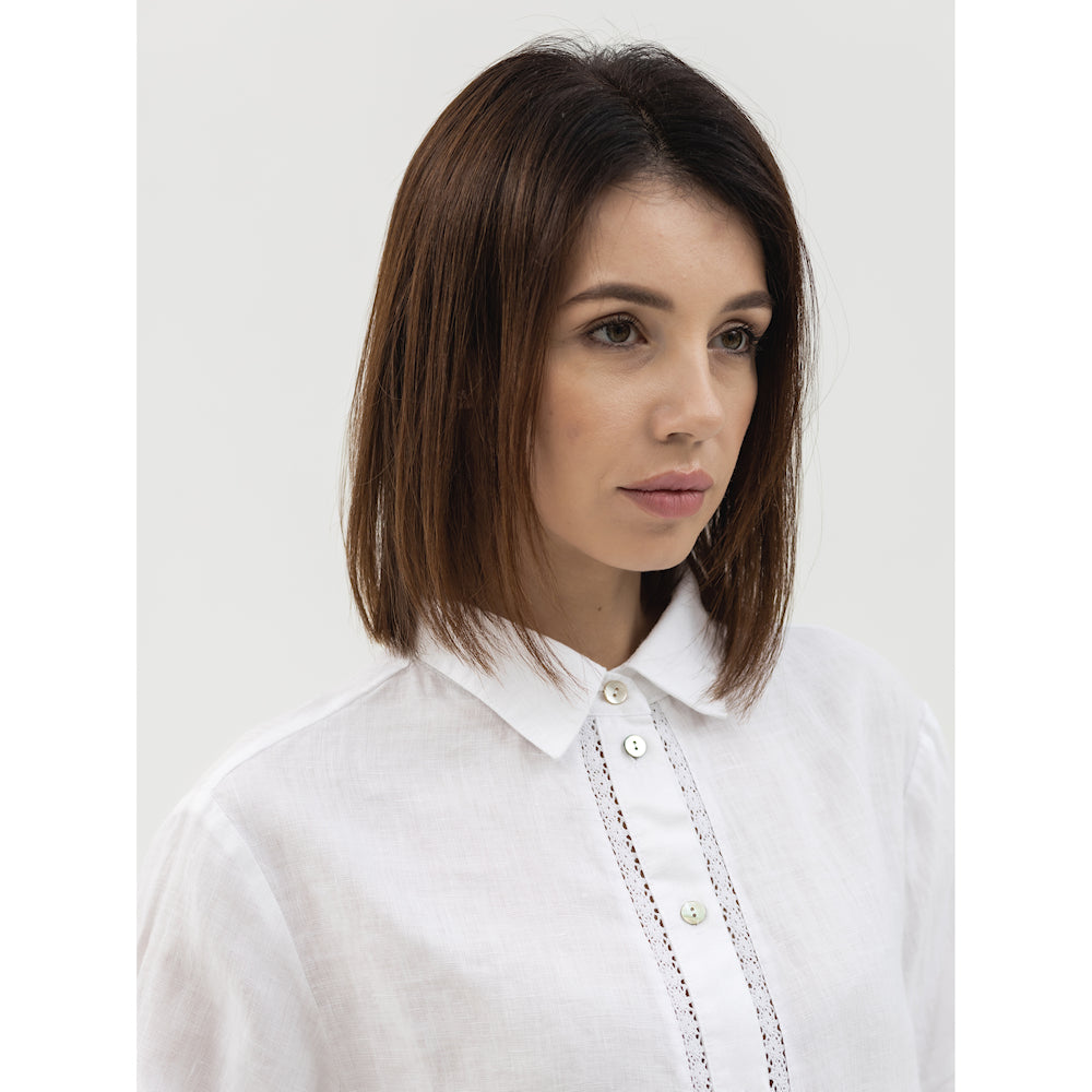 Linen Shirt - White with Lace - Stonewashed - Luxury Thin Linen