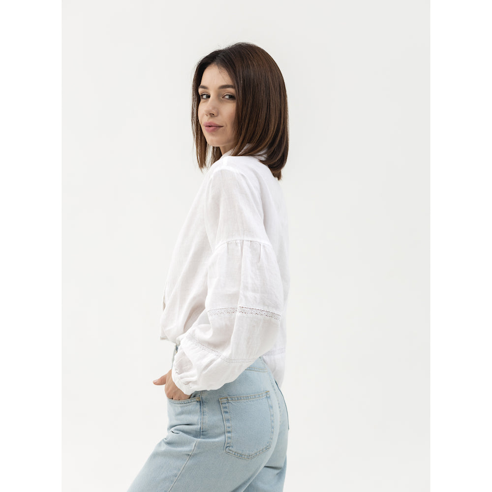 Linen Shirt - White with Lace - Stonewashed - Luxury Thin Linen