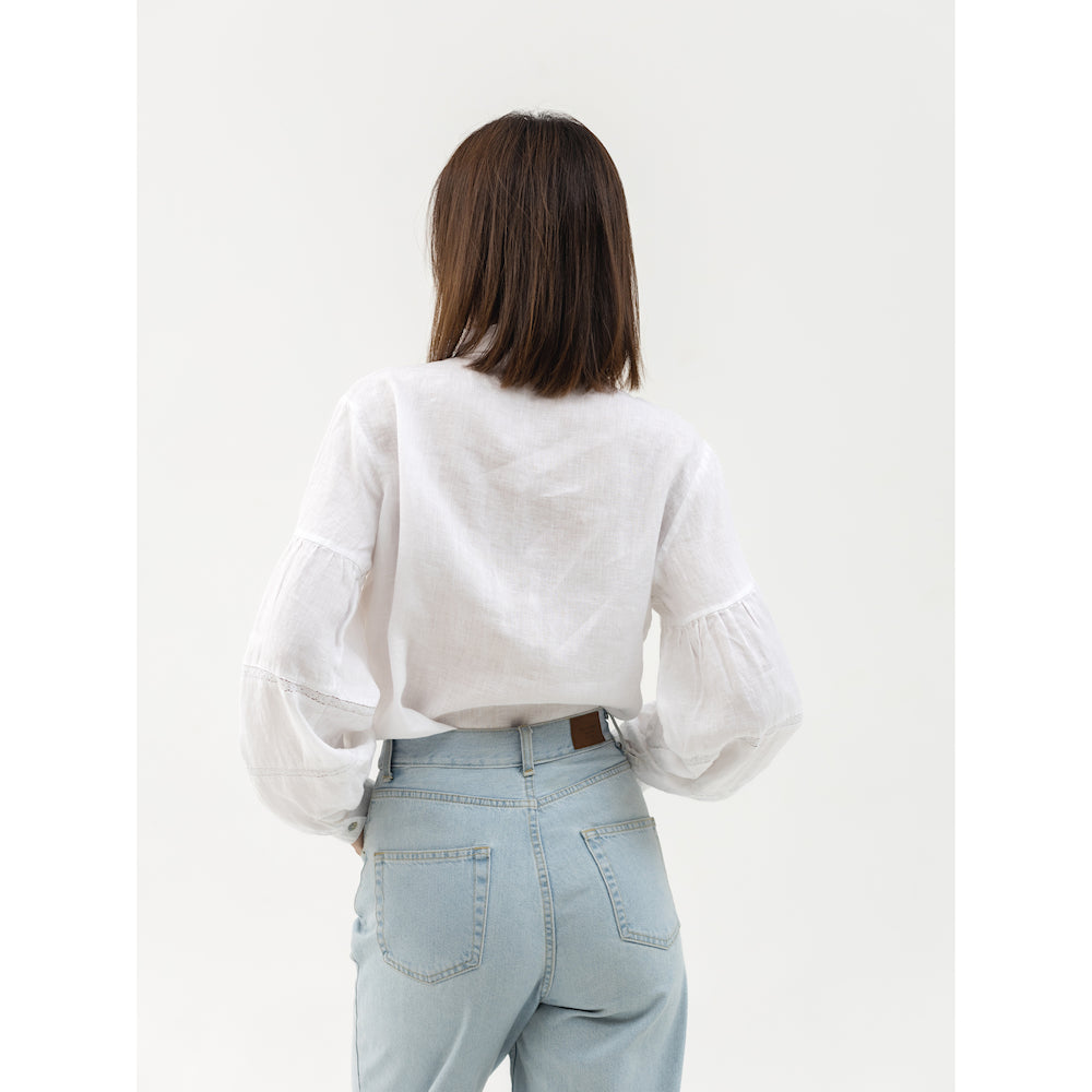 Linen Shirt - White with Lace - Stonewashed - Luxury Thin Linen