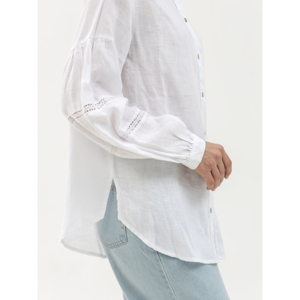 Linen Shirt - White with Lace - Stonewashed - Luxury Thin Linen