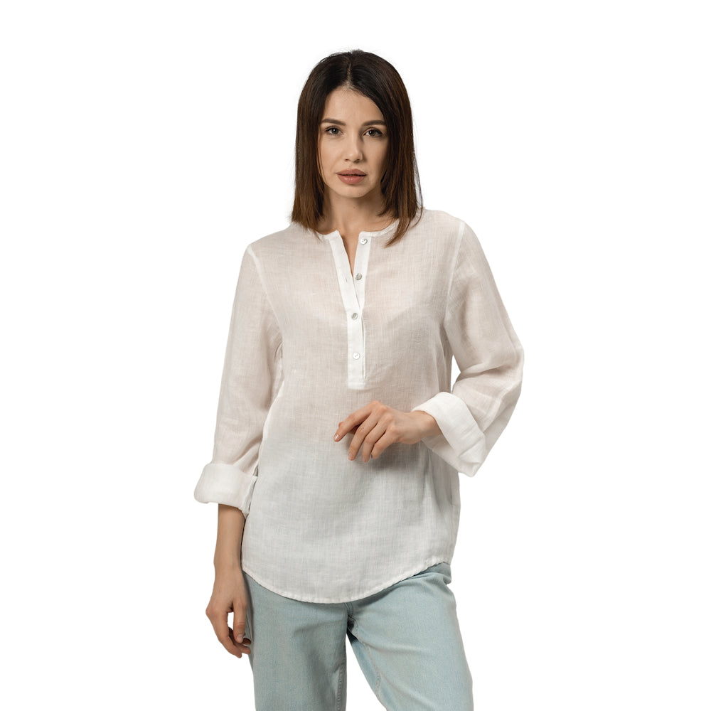 Linen Top - White Gauze - Stonewashed - Luxury Thin Gauze Linen