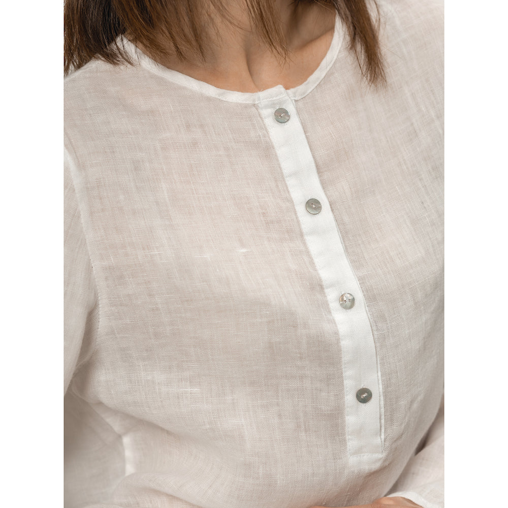 Linen Top - White Gauze - Stonewashed - Luxury Thin Gauze Linen