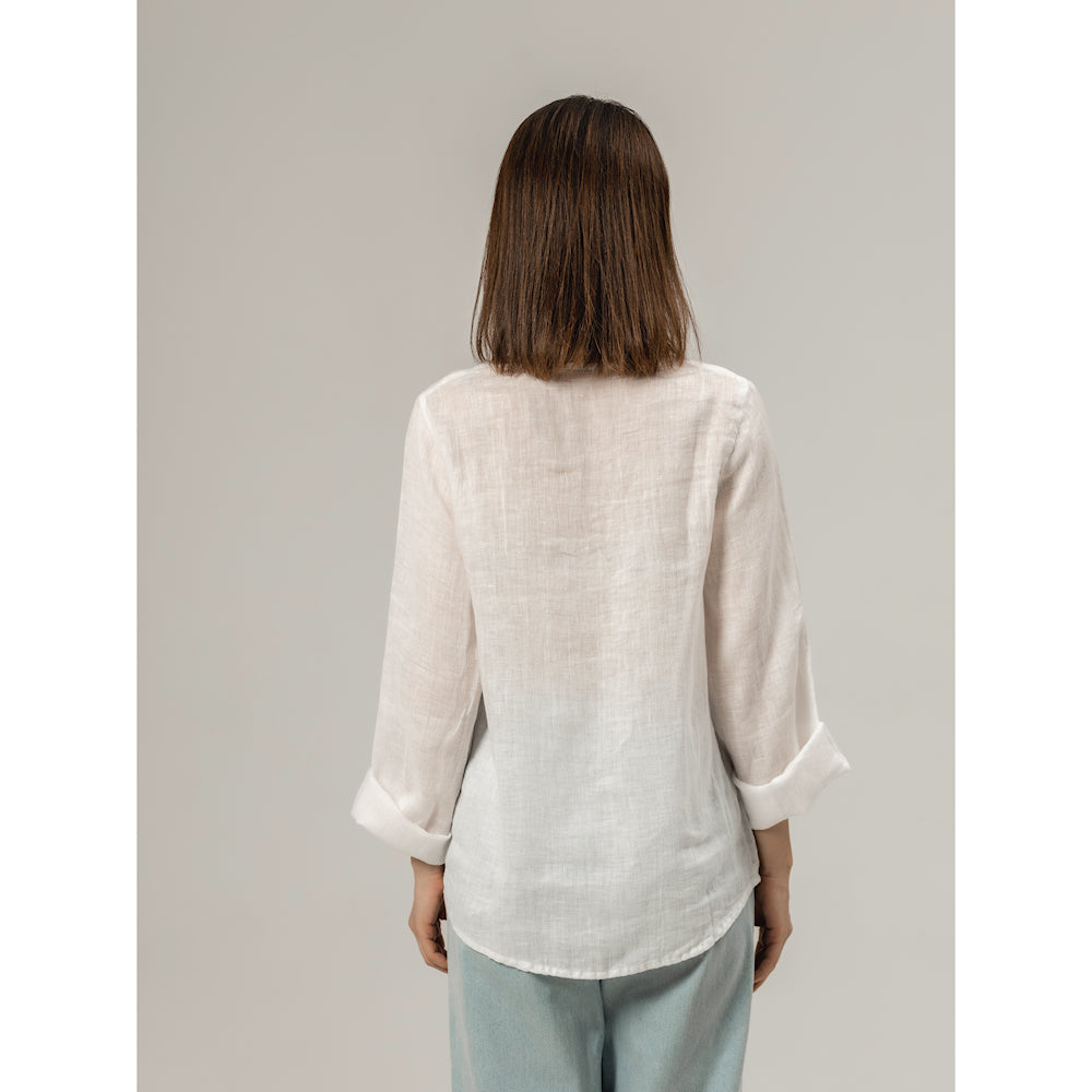 Linen Top - White Gauze - Stonewashed - Luxury Thin Gauze Linen