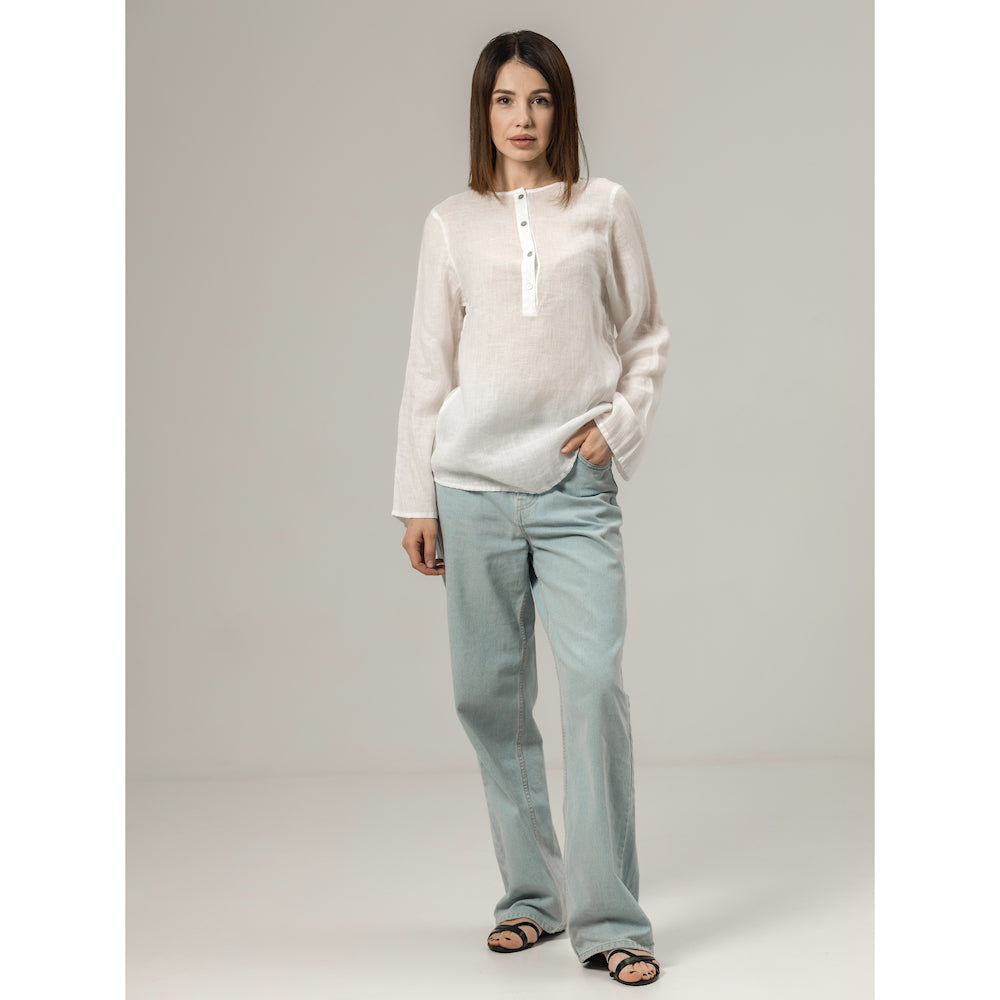 Linen Top - White Gauze - Stonewashed - Luxury Thin Gauze Linen