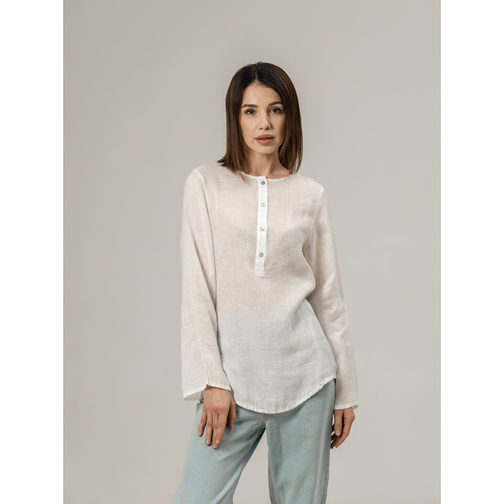 Linen Top - White Gauze - Stonewashed - Luxury Thin Gauze Linen