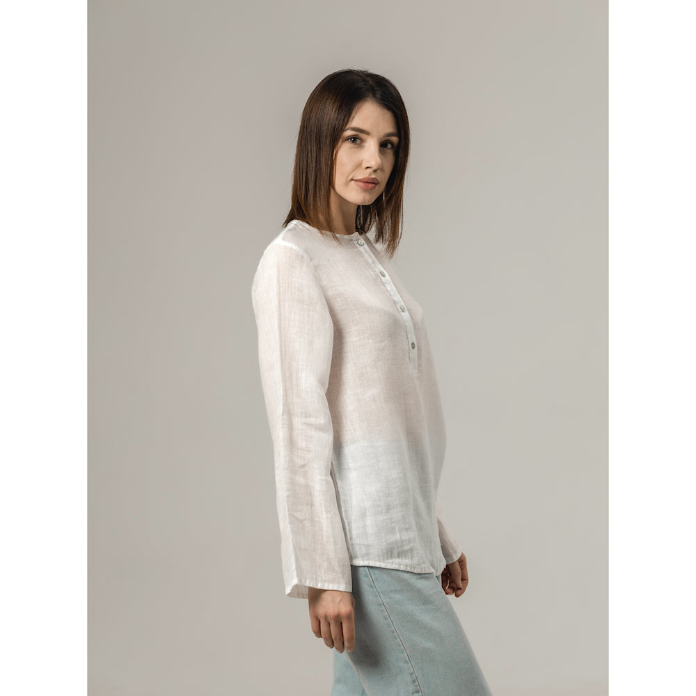 Linen Top - White Gauze - Stonewashed - Luxury Thin Gauze Linen