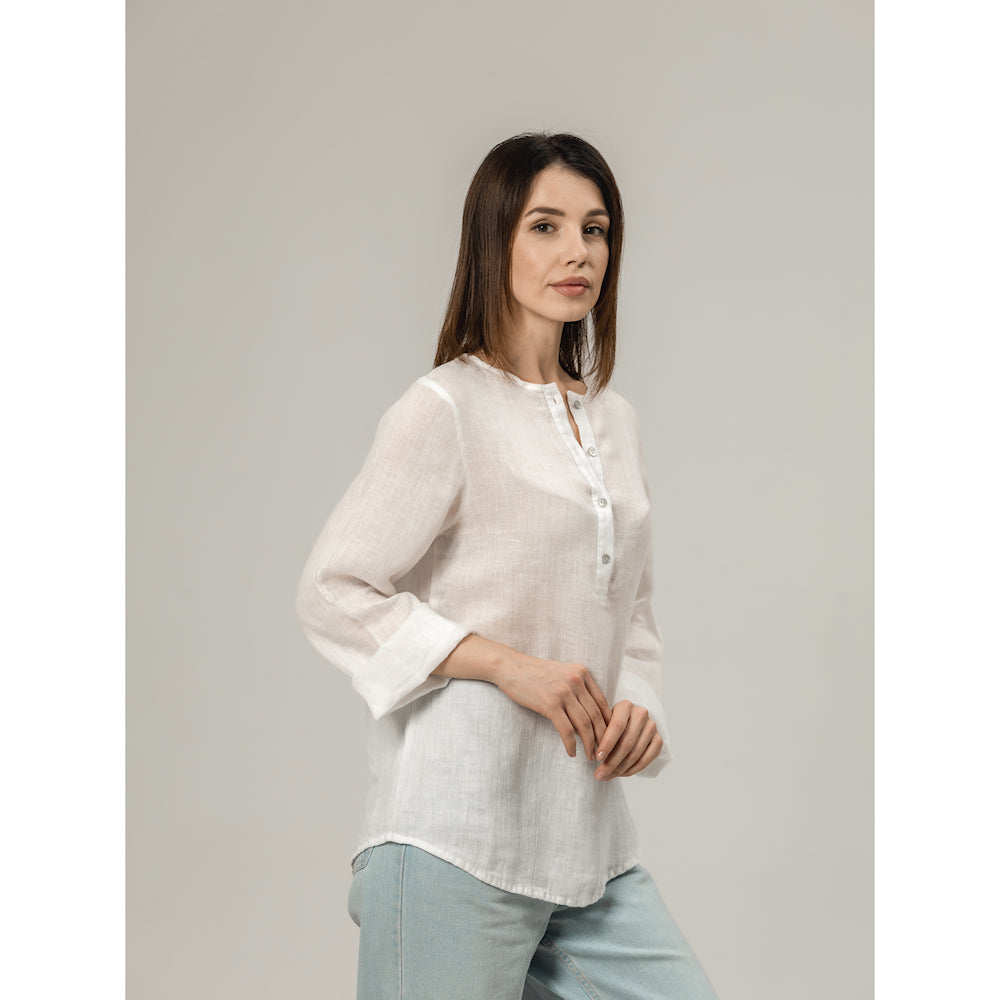 Linen Top - White Gauze - Stonewashed - Luxury Thin Gauze Linen