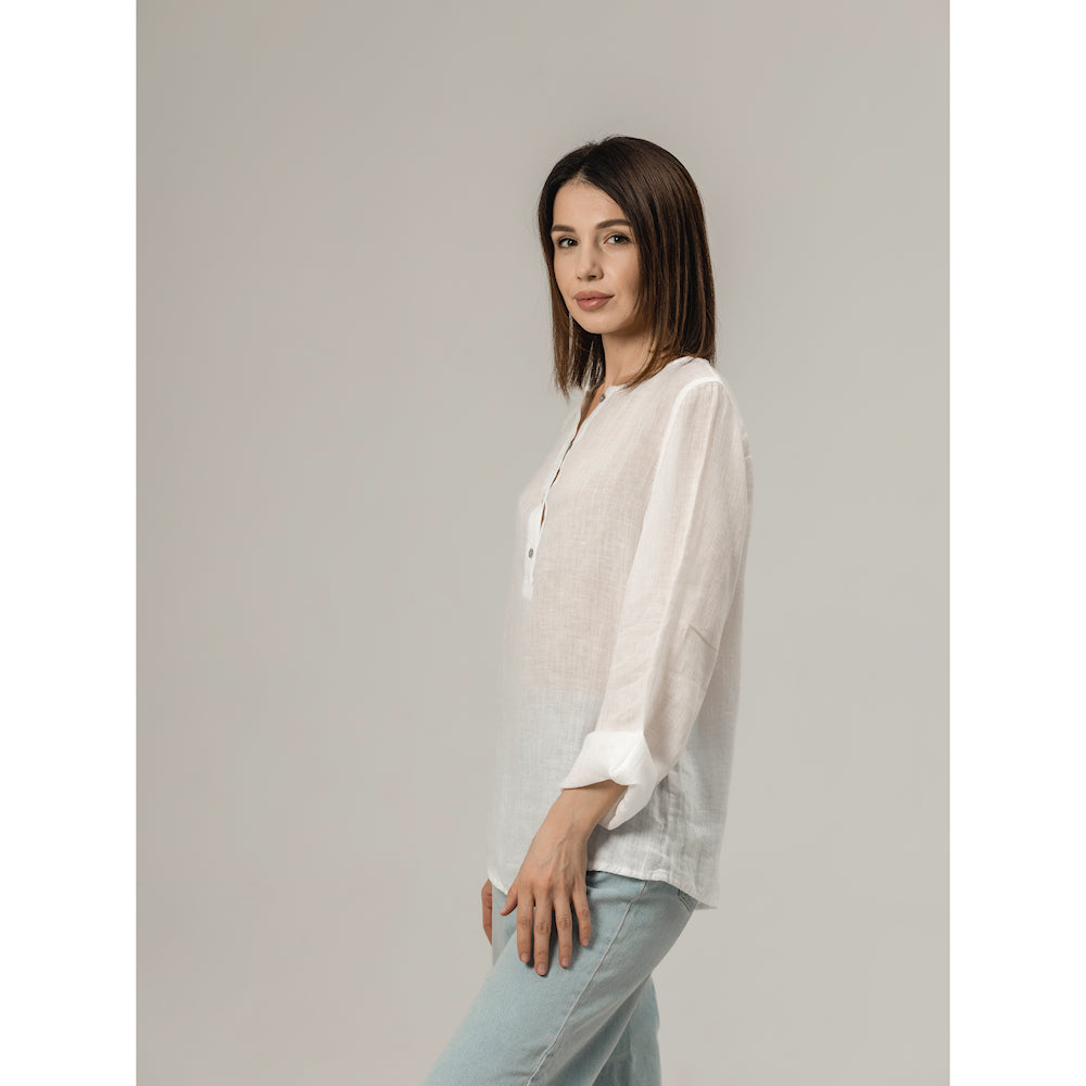 Linen Top - White Gauze - Stonewashed - Luxury Thin Gauze Linen