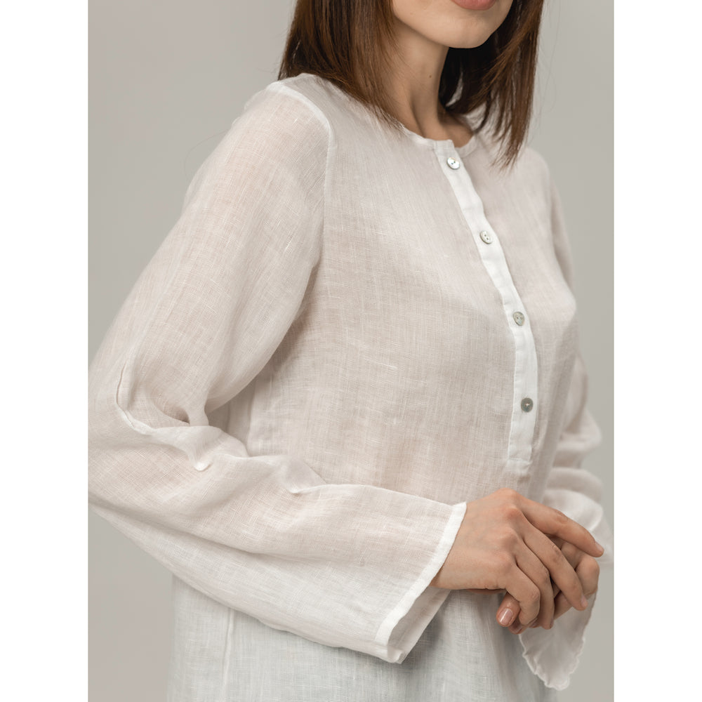 Linen Top - White Gauze - Stonewashed - Luxury Thin Gauze Linen