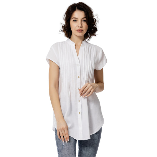 Linen Top - White with Tucks - Stonewashed - Luxury Thin Linen